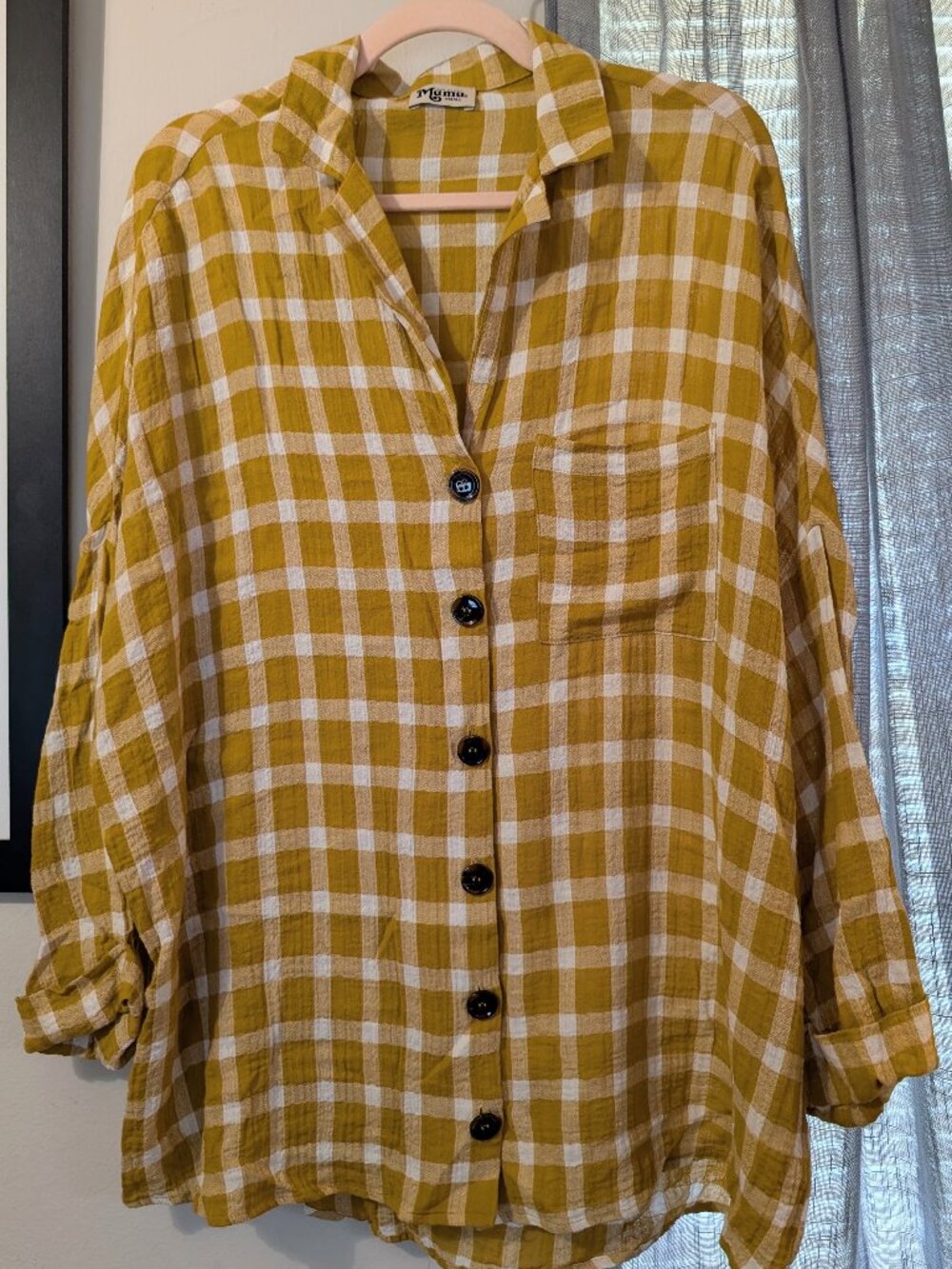 Show me Your Mumu Oversized Mustard Plaid Tunic Button Front - Tagged as Small